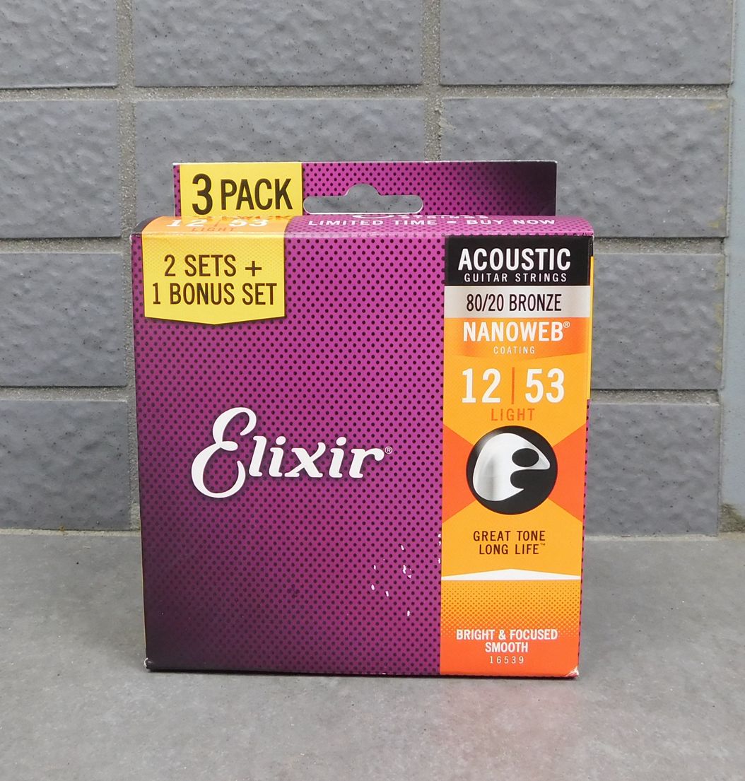 新品　ELIXIR エリクサー NANOWEB 80/20 Bronze Light 3-Pack アコースティックギター弦